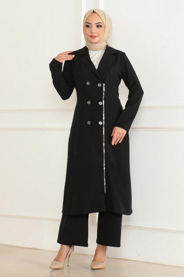 MODAMİHRAM Tunikakleid Knopf Detail Reißverschluss Anzug Beige 19219 von MODAMİHRAM