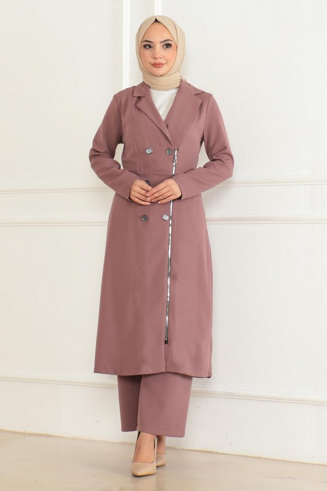 MODAMİHRAM Tunikakleid Knopf Detail Reißverschluss-Set in Rosé Pink MSW19219-3 von MODAMİHRAM