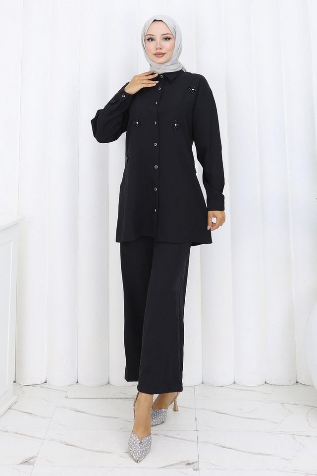 MODAMİHRAM Tunikakleid Minimales Schwarzes Steinsatz - 19367 von MODAMİHRAM