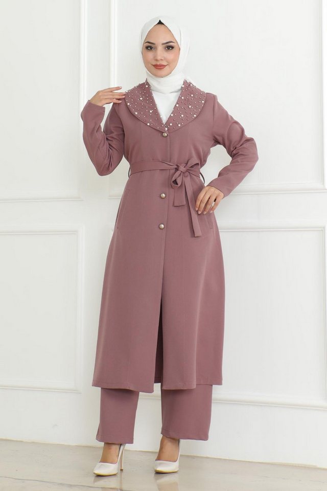 MODAMİHRAM Tunikakleid Rosen Rouge Detail Set MSW19216-3 von MODAMİHRAM