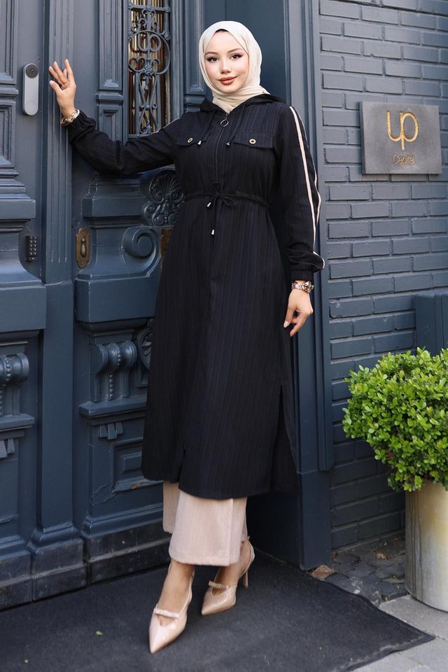 MODAMİHRAM Tunikakleid Schwarzer Kapuzen-Trainingsanzug mit Schnürsenkeln - 19241 von MODAMİHRAM