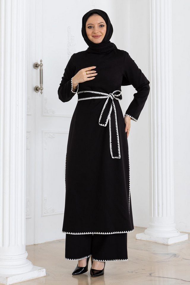 MODAMİHRAM Tunikakleid Schwarzer Schäfer Gürtel Set MSW19365-1 von MODAMİHRAM