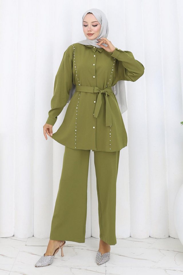 MODAMİHRAM Tunikakleid Schwarzes Doppel-Schnallen-Set mit Perlenakzenten - 19265 von MODAMİHRAM