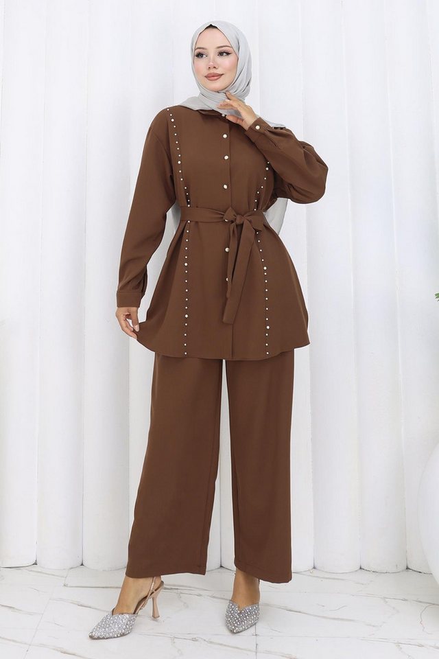 MODAMİHRAM Tunikakleid Schwarzes Doppel-Schnallen-Set mit Perlenakzenten - 19265 von MODAMİHRAM