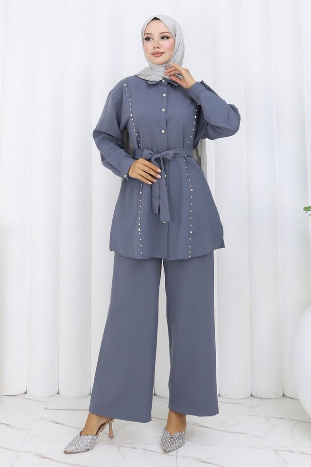 MODAMİHRAM Tunikakleid Schwarzes Doppel-Schnallen-Set mit Perlenakzenten - 19265 von MODAMİHRAM