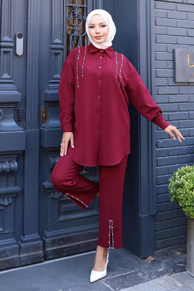 MODAMİHRAM Tunikakleid Schwarzes Perlen Detail Set - 19259 von MODAMİHRAM