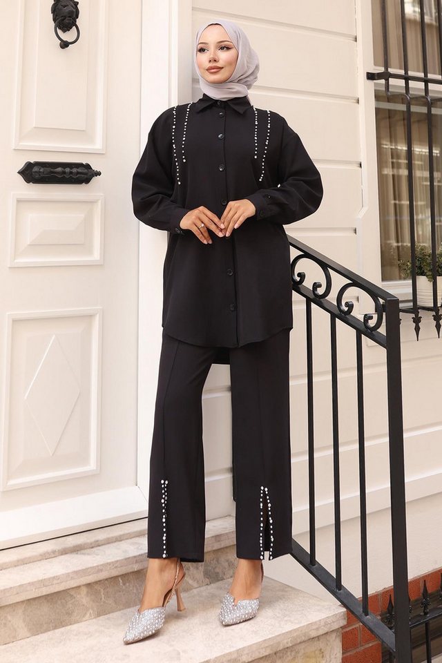 MODAMİHRAM Tunikakleid Schwarzes Perlen Detail Set - 19259 von MODAMİHRAM