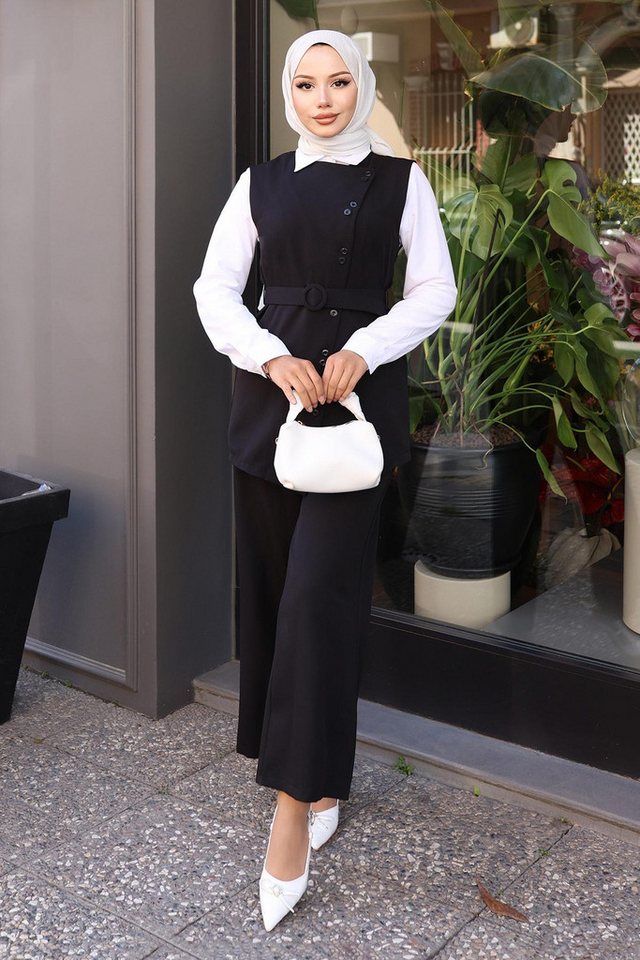 MODAMİHRAM Tunikakleid Schwarzes Westen- und Hosen-Set mit Gürtel - 19250 von MODAMİHRAM