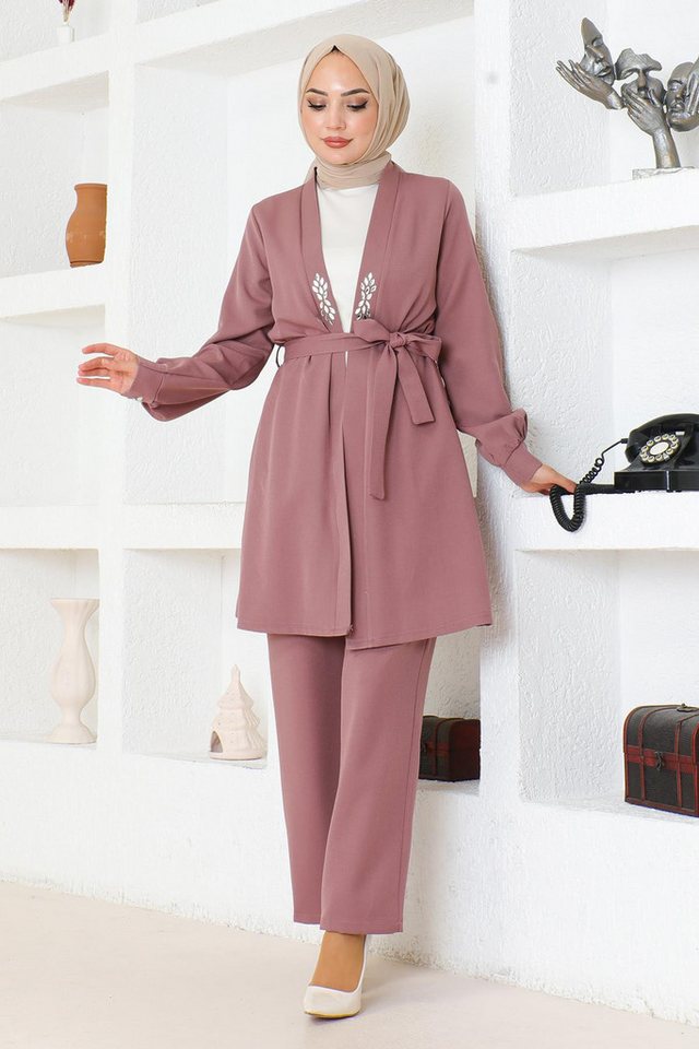 MODAMİHRAM Tunikakleid Stein Detail Rosen Set MSW19203-3 von MODAMİHRAM