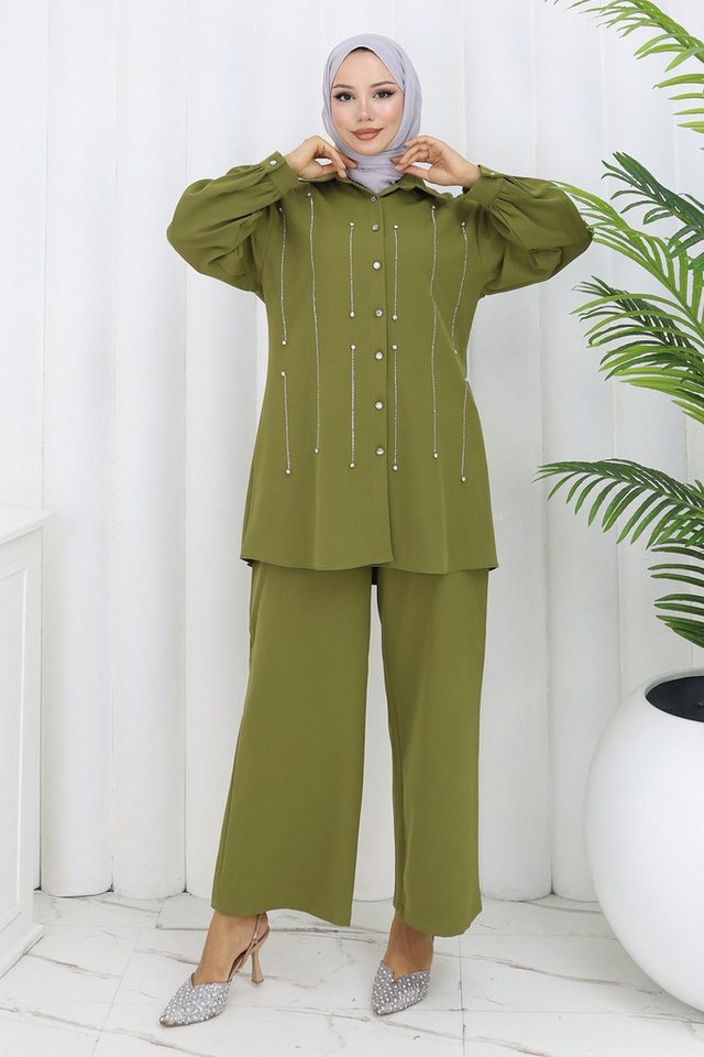 MODAMİHRAM Tunikakleid Stein Detail Set Schwarz 19266 von MODAMİHRAM