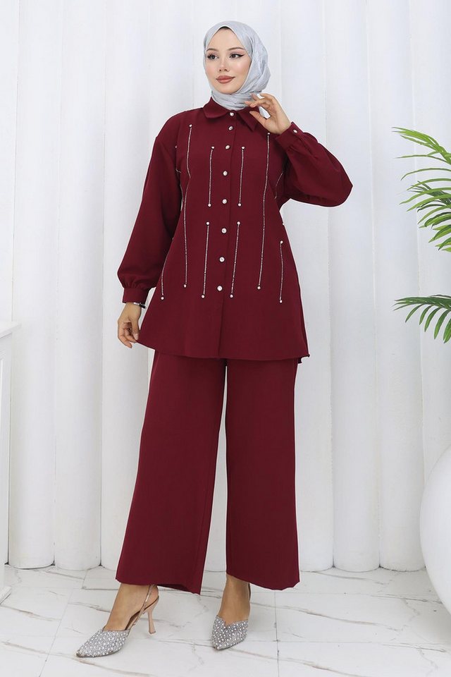 MODAMİHRAM Tunikakleid Stein Detail Set Schwarz 19266 von MODAMİHRAM