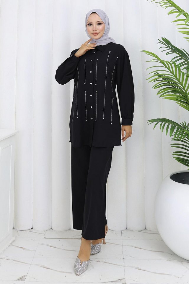 MODAMİHRAM Tunikakleid Stein Detail Set Schwarz 19266 von MODAMİHRAM