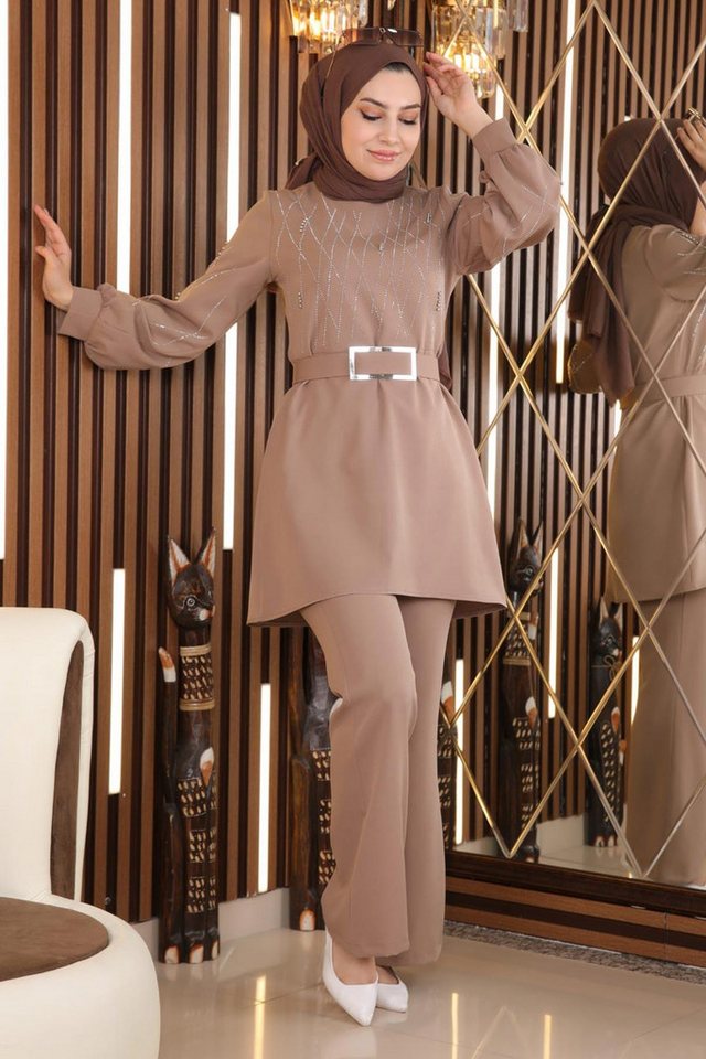 MODAMİHRAM Tunikakleid Vizon Perlen Detail-Set - MSW19116-4 von MODAMİHRAM