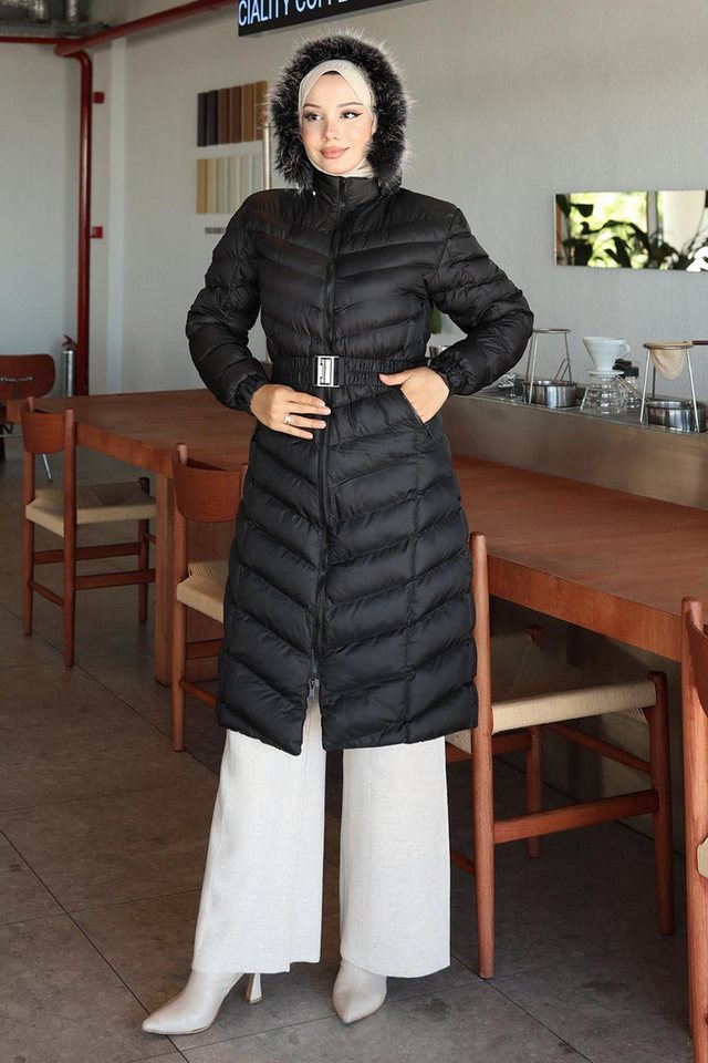 MODAMİHRAM Windbreaker Schwarze Kapuzen-Steppjacke 6155 von MODAMİHRAM