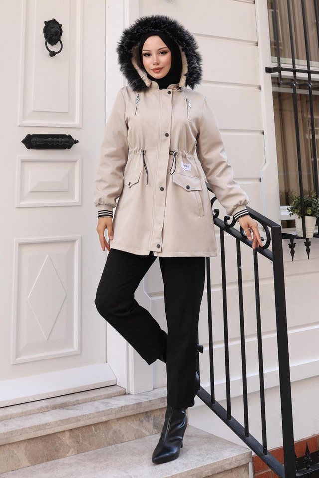 MODAMİHRAM Winterjacke Kapuzenjacke mit Reißverschluss Schwarz 19270 von MODAMİHRAM