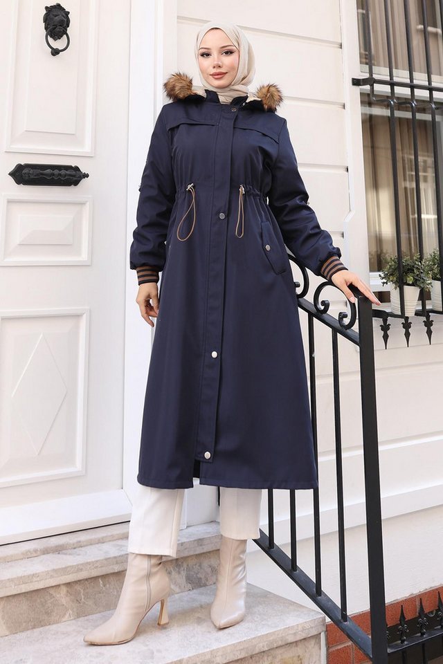 MODAMİHRAM Winterjacke Schwarze Pelzbesatz Schnürweste 19269 von MODAMİHRAM