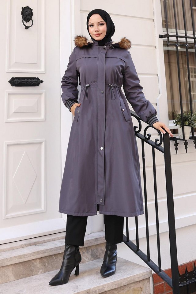 MODAMİHRAM Winterjacke Schwarze Pelzbesatz Schnürweste 19269 von MODAMİHRAM