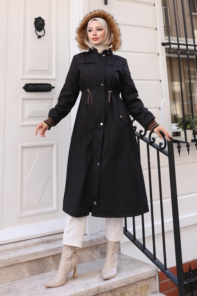 MODAMİHRAM Winterjacke Schwarze Pelzbesatz Schnürweste 19269 von MODAMİHRAM