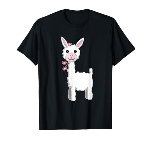 Süßes Wolliges Lama Mädchen Mit Blumen I Alpaka Kamel Girl T-Shirt von MODARTIS Drollige Lamas Und Alpakas