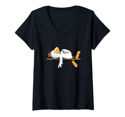 Damen Verschlafenes Huhn I Henne Vogel Fun I Hühner Traum T-Shirt mit V-Ausschnitt von MODARTIS Fun Art Designs