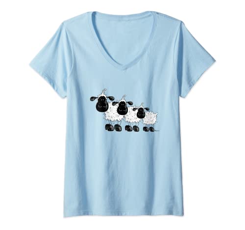 Damen Schaf Trio T Shirt I Schafmotiv Outfit I Damen Kinder Design T-Shirt mit V-Ausschnitt von MODARTIS - Fun Cartoon Schafe T-Shirts I Geschenke