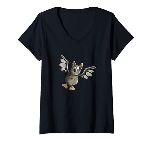Damen Kleine Fledermaus I Bat I Fun Tiermotiv T-Shirt mit V-Ausschnitt von MODARTIS - Lustige Cartoon Fun T-Shirts