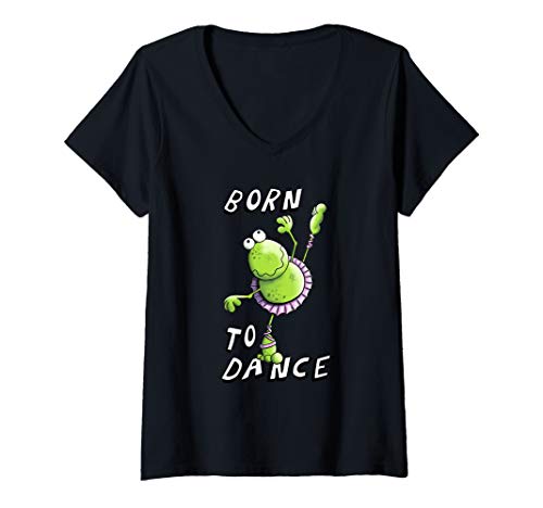 Damen Born To Dance Ballett Frosch I Tanz Prima Ballerina T-Shirt mit V-Ausschnitt von MODARTIS - Lustige Frösche T-Shirts & Geschenke