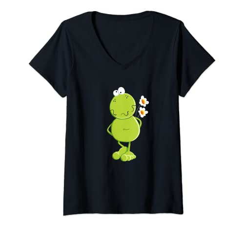 Damen Frosch Mit Blumen T Shirt I Geburstag Frühling TShirt Fun T-Shirt mit V-Ausschnitt von MODARTIS - Lustige Frösche T-Shirts & Geschenke