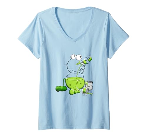 Damen Funny Farbfrosch I Frosch Fun Comic I Farben Spiel T-Shirt mit V-Ausschnitt von MODARTIS
