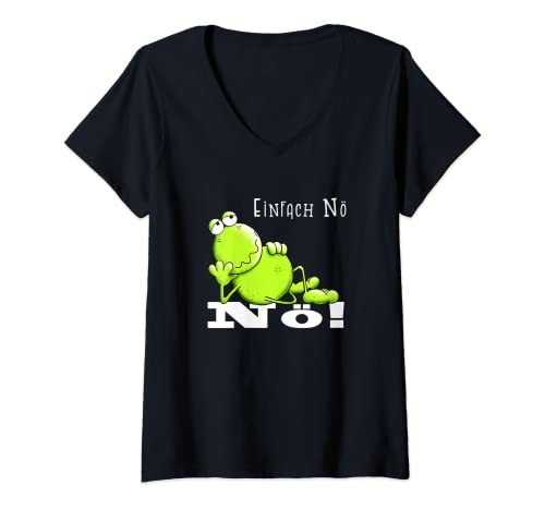 Damen Statement Frosch I Nö Fun I Nein Faultier Faulenzer Design T-Shirt mit V-Ausschnitt von MODARTIS - Lustige Frösche T-Shirts & Geschenke