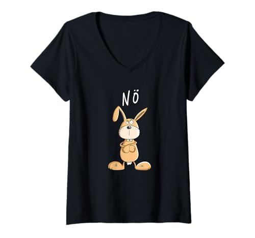 Damen Nö Statement Kaninchen I Nein Hase Fun Tiermotiv Comic T-Shirt mit V-Ausschnitt von MODARTIS