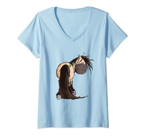 Damen Lustiges Connemara Pferd oder Falbe TShirt für Pferdefreunde T-Shirt mit V-Ausschnitt von MODARTIS - Pferde Cartoon T-Shirts & Geschenke