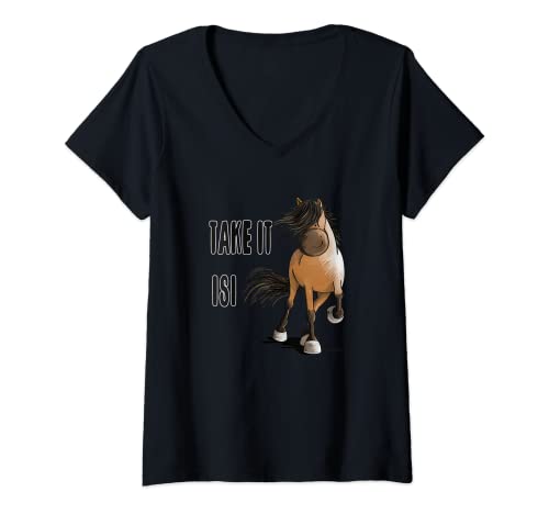 Damen Take It Easy Islandpferd T Shirt I Isländer Tölt Geschenk T-Shirt mit V-Ausschnitt von MODARTIS - Pferde Cartoon T-Shirts & Geschenke