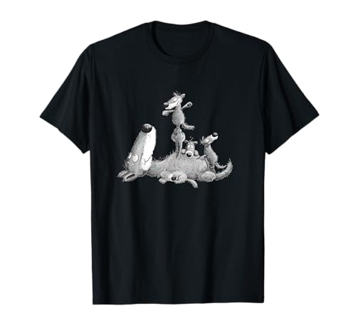 MODARTIS Drolliges Wolfsrudel Wolf Familie Wolfswelpen Tierliebhaber Cartoon T-Shirt Schwarz Unisex-Kinder Unisex-Erwachsene Kurzarm Klein von MODARTIS
