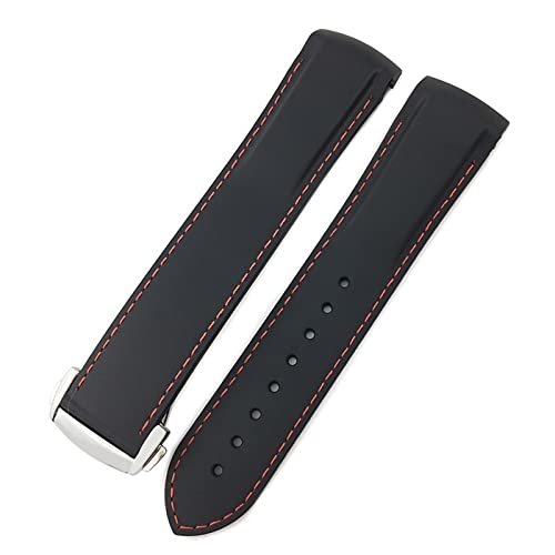 MODBAND 19 mm 20 mm Gummi-Uhrenarmband 21 mm 22 mm für IWC PILOT Mark 18 Spitfire Chronograph IW3270 IW3777 IW5010 Uhrenarmband mit gebogenem Ende(Black Red,21mm) von MODBAND