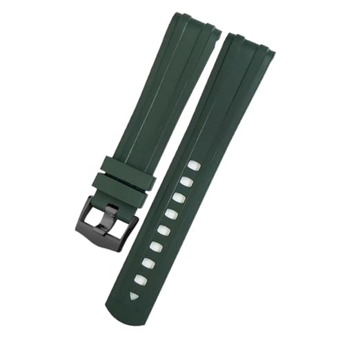 MODBAND 20 mm 21 mm neues Fluor-Silikon-Gummi-Uhrenarmband für Omega Seamaster Diver 300, schwarz-blaues weiches Uhrenarmband (Color : Green black, Size : 21mm) von MODBAND