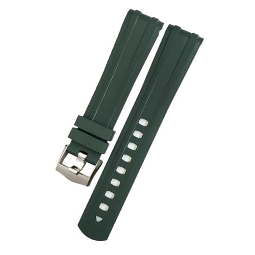 MODBAND 20 mm 21 mm neues Fluor-Silikon-Gummi-Uhrenarmband für Omega Seamaster Diver 300, schwarz-blaues weiches Uhrenarmband (Color : Green silver, Size : 20mm) von MODBAND