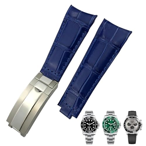 MODBAND 20 mm Arc-End-Lederarmband, geeignet für Rolex Submariner GMT, Bambusmaserung, grün, blau, braun, Rindsleder-Uhrenarmband (Color : 20mm Blue, Size : S) von MODBAND