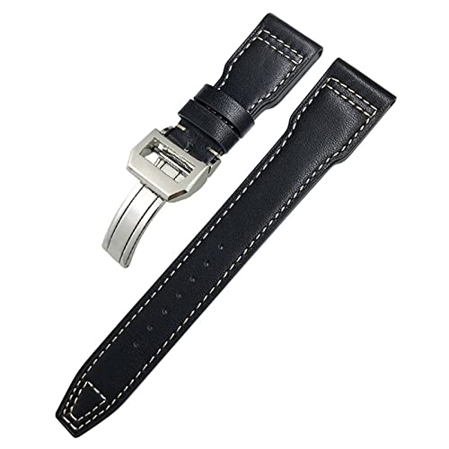 MODBAND 20 mm echtes Lederarmband für IWC Big Pilot Watch Mark 18 Spitfire Hamilton Rindsleder weiches Uhrenarmband(Black White 1,Silver Buckle) von MODBAND