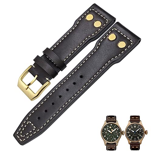 MODBAND 20mm 21mm 22mm Echtes Leder Bronze Nieten Armband Passend für IWC Bronze Big Pilots Mark 18 Spitfire Uhrenarmband(Dark Brown,21mm) von MODBAND