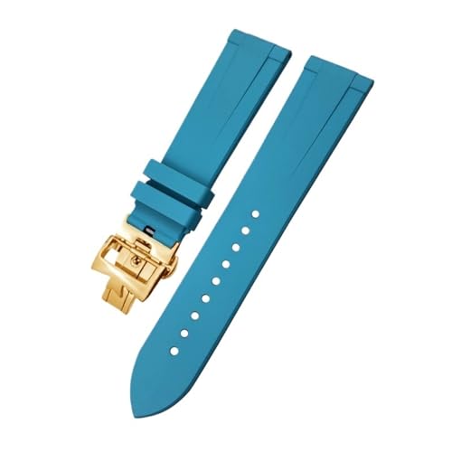 MODBAND 20mm 21mm 22mm Fluorkautschuk-Armband passend für Vacheron Constantin Rot Blau Schwarz Wasserdichtes weiches Uhrenarmband (Color : Blue Gold-01, Size : 20mm) von MODBAND