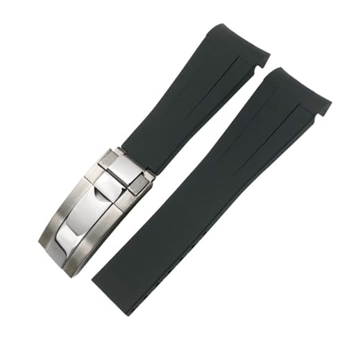 MODBAND 20mm 21mm 22mm Gummi-Armband passend für Rolex Submariner GMT Master Daytona Silikonarmband schwarzes Uhrenarmband (Color : Black glossy silver, Size : 21mm) von MODBAND