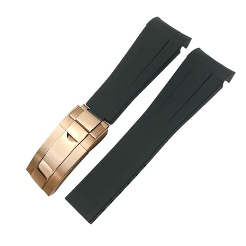 MODBAND 20mm 21mm 22mm Gummi-Armband passend für Rolex Submariner GMT Master Daytona Silikonarmband schwarzes Uhrenarmband (Color : Black rose gold, Size : 20mm) von MODBAND