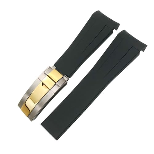 MODBAND 20mm 21mm 22mm Gummi-Armband passend für Rolex Submariner GMT Master Daytona Silikonarmband schwarzes Uhrenarmband (Color : Black silver gold, Size : 20mm) von MODBAND
