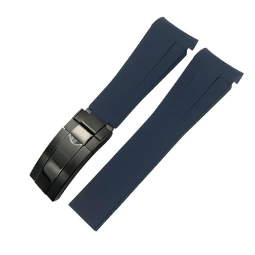 MODBAND 20mm 21mm 22mm Gummi-Armband passend für Rolex Submariner GMT Master Daytona Silikonarmband schwarzes Uhrenarmband (Color : Blue black, Size : 20mm) von MODBAND