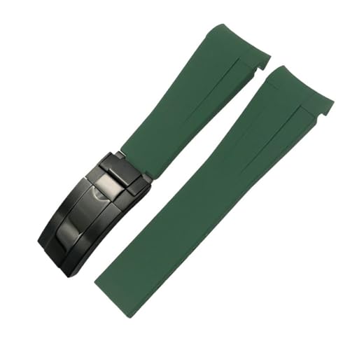 MODBAND 20mm 21mm 22mm Gummi-Armband passend für Rolex Submariner GMT Master Daytona Silikonarmband schwarzes Uhrenarmband (Color : Green black, Size : 20mm) von MODBAND