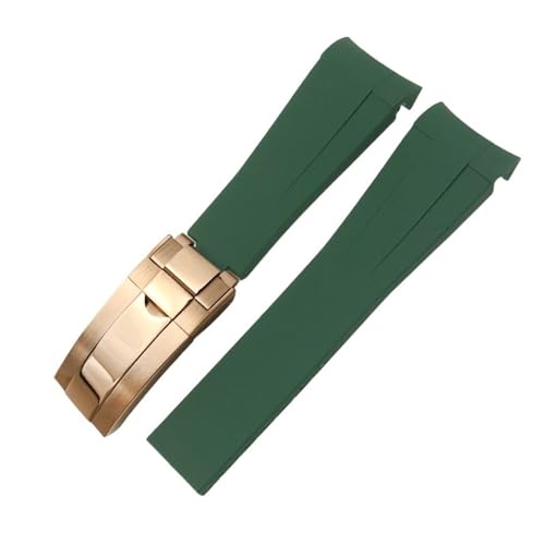 MODBAND 20mm 21mm 22mm Gummi-Armband passend für Rolex Submariner GMT Master Daytona Silikonarmband schwarzes Uhrenarmband (Color : Green rose gold, Size : 20mm) von MODBAND