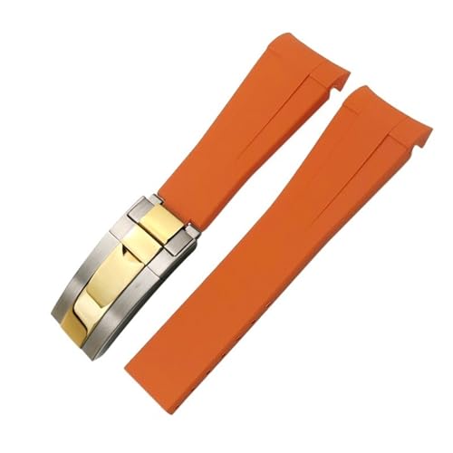 MODBAND 20mm 21mm 22mm Gummi-Armband passend für Rolex Submariner GMT Master Daytona Silikonarmband schwarzes Uhrenarmband (Color : Orange silver gold, Size : 21mm) von MODBAND
