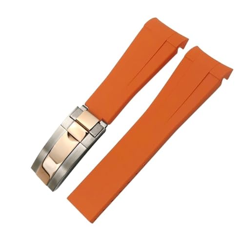 MODBAND 20mm 21mm 22mm Gummi-Armband passend für Rolex Submariner GMT Master Daytona Silikonarmband schwarzes Uhrenarmband (Color : Orange silver rose, Size : 20mm) von MODBAND