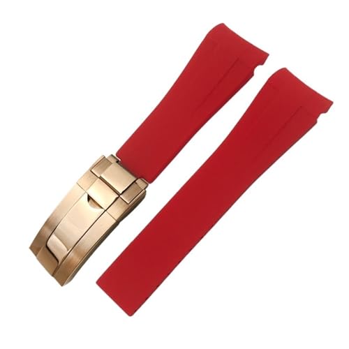 MODBAND 20mm 21mm 22mm Gummi-Armband passend für Rolex Submariner GMT Master Daytona Silikonarmband schwarzes Uhrenarmband (Color : Red rose gold, Size : 20mm) von MODBAND